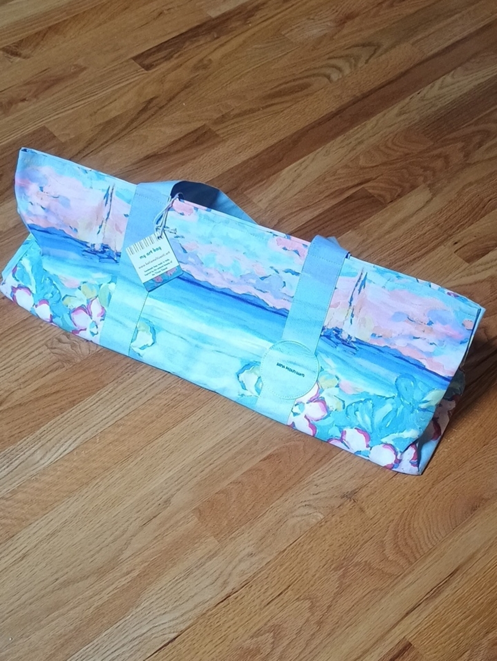 Yoga Mat Tote Bag in Pastel Blue & Pink - Lightweight Carryall